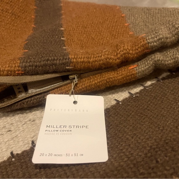 New Pottery Barn Miller Striped Handwoven Wool Pillow Cover, Warm Colors, 20” - Picture 8 of 16
